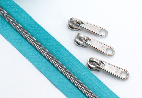 Preview: Endlosreißverschluss metallisiert helltürkis/ silber (1m)